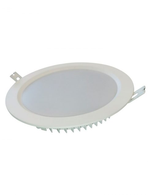 Bala Led de incrustar 16W Luminaria tipo bala Led de incrustar 16W, plana de color blanco, diseñada con modulo led, para empotrar en techo con sujetadores laterales.