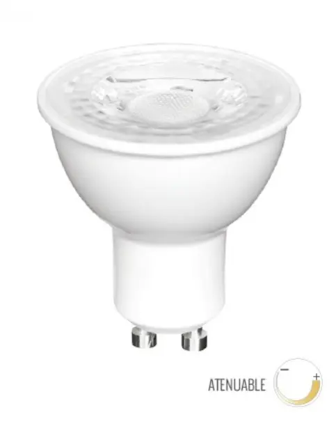 Bombillo LED GU10 atenuable 7W RADIUM lll Bombillo LED GU10 atenuable 7W RADIUM lll para interiores, de color blanco, diseño especial con modulo led, hogar, pasillos y oficinas.